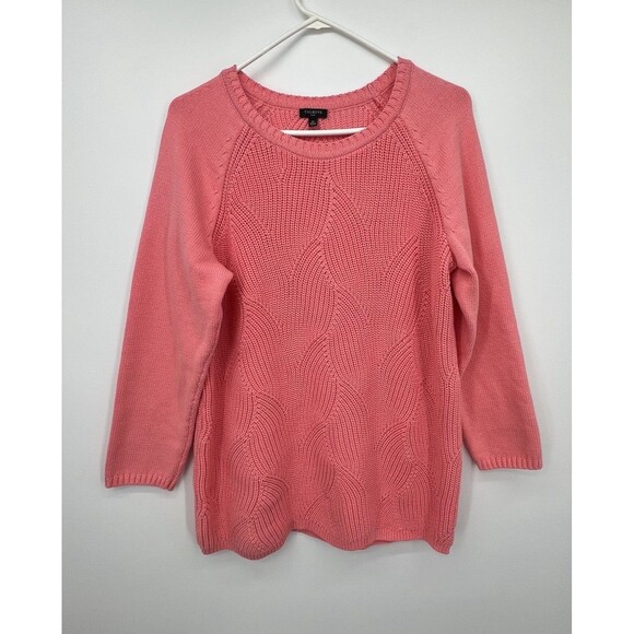 Talbots Plus Pointelle Raglan Knit Sweater Women's Size 1X Pink Scallop Hem - Picture 1 of 12